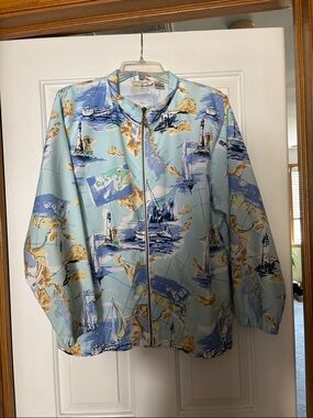 Kenneth Too Nautical Print Zip-Up Jacket in Light Blue